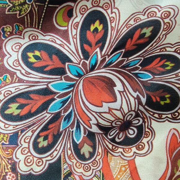 Vintage Fifteen-Twenty Silk Popover Blouse Multicolor Suede Cuffs Sz L USA Made - Picture 9 of 14